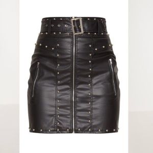 Faux leather skirt with studs and belt
